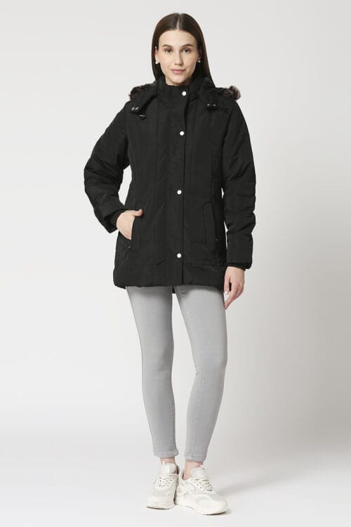 Nylon Hip Length Water Resistent Puffer Jacket