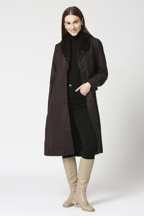 Pure Wool Fur Detachable Hoodie Overcoat